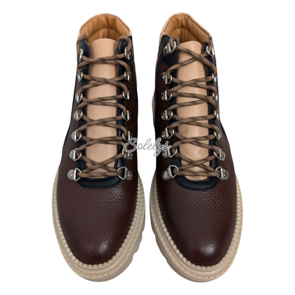 Beklina Castagna Chocolate Brown Pebbled Leather Ankle Hiking Boot Womens 10 NEW - Picture 2 of 10